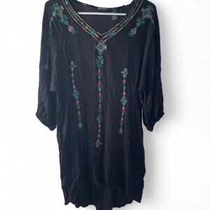Wrangler Black Tunic with Teal & Coral Embroidery